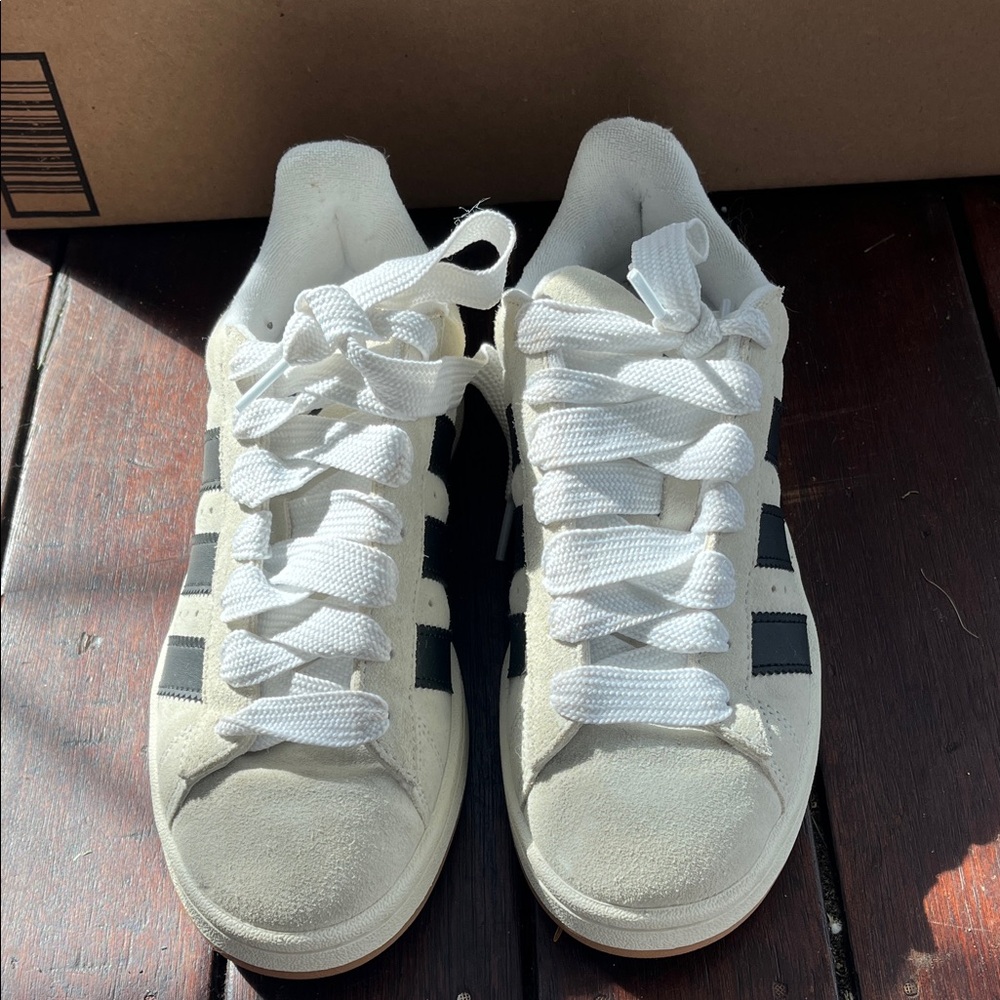 Women’s off White adidas Suede Casual Sneakers with Black Accents